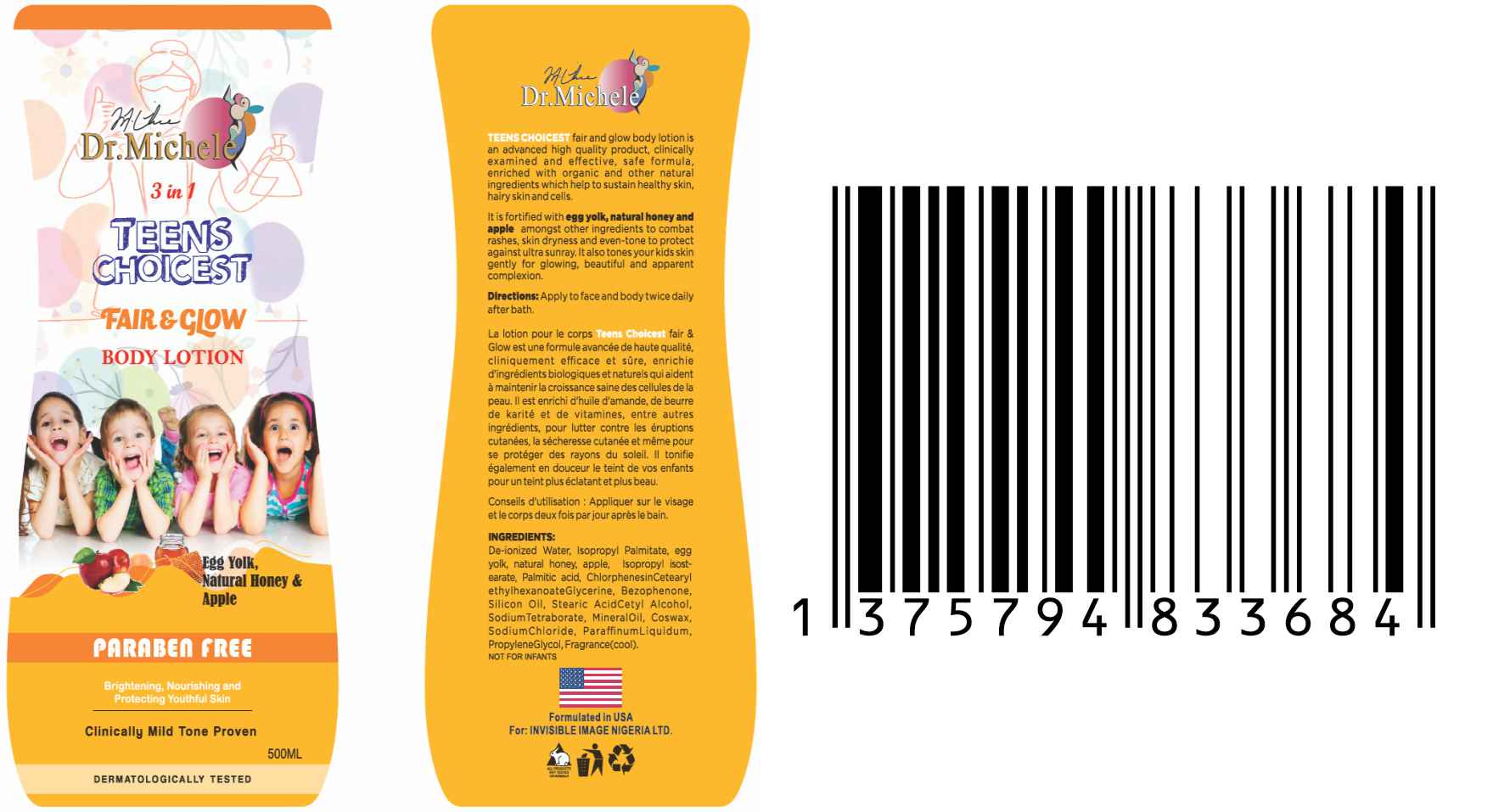 Dr Michele 3 in 1 Teens Choicest Body Lotion - Product Image